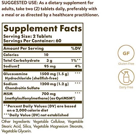 Solgar Triple Strength Glucosamine Chondroitin MSM, 120 Tablets | Promotes Healthy Joints, Supports Comfortable Movement, Shellfish Free - Gluten Free, Dairy Free - 60 Servings