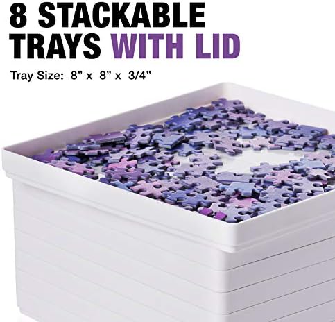 Tidyboss 8 Puzzle Sorting Trays with Lid 8" x 8" - Portable Jigsaw Puzzle Accessories White Background Makes Pieces Stand Out to Better Sort Patterns
