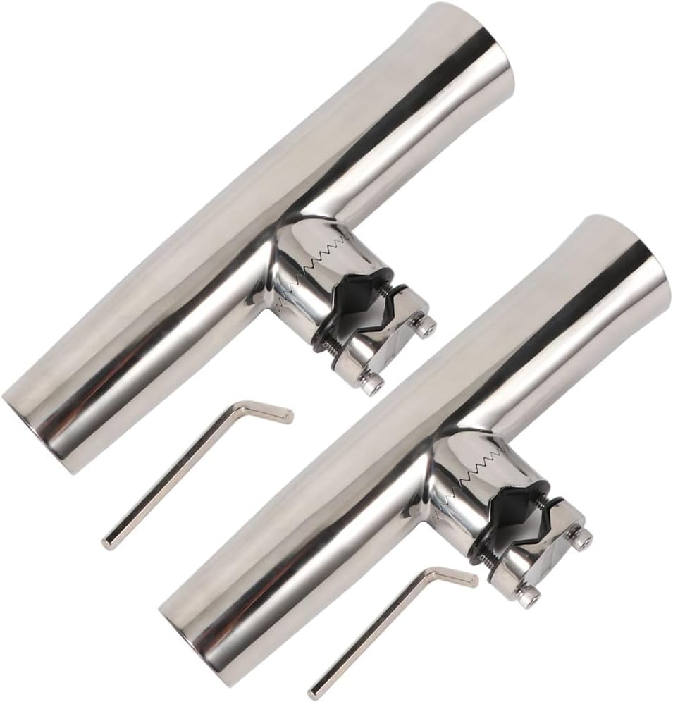 2PCS Stainless Tournament Style Clamp on Fishing Rod Holder for Rails, Rail Mount Rod Holder