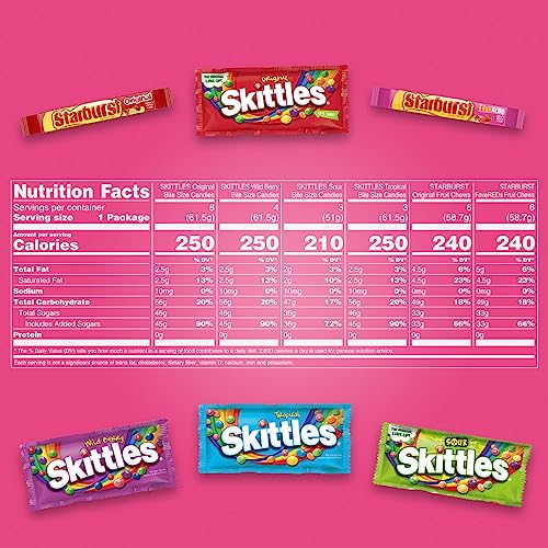 SKITTLES & STARBURST Assorted Candy Variety Pack Bulk Box 18 Count 37.05 oz | Everyday snacking, snack box, mix candy assortment bulk candy fruity candies bulk box for fundraising, snacking, road trips