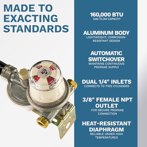 Kosan 924N RV Propane Regulator for RV Trailer, Auto Changeover Dual Cylinder Setup, 160000 BTU Capacity