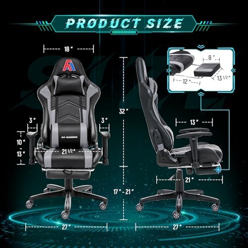 AA Products Gaming Chair Ergonomic High Back Computer Racing Chair Adjustable Office Chair with Footrest, Lumbar Support Swivel Chair - Black