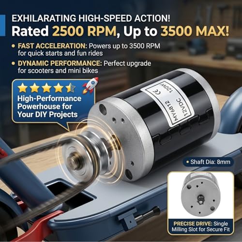 Electric Scooter Motor 12V 120W, Electric Brushed Motor High Speed Small Brush Motor with Belt Pulley E Scooter Accessory, Pulse 12v Motor for Scooter