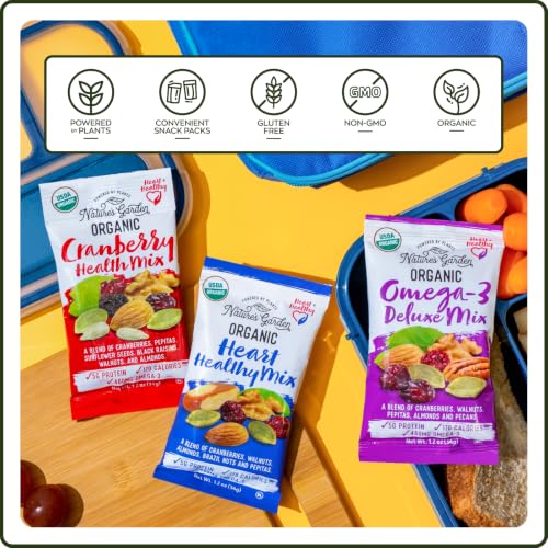 Nature's Garden Organic Trail Mix Snack Packs - 57.6oz (48 x 1.2oz Individual Servings) Trail Mix Variety, Energy Boosting, Heart Healthy
