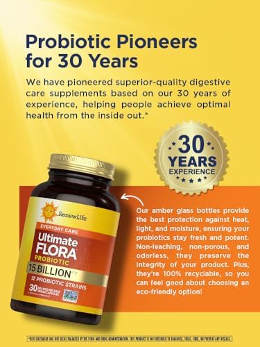 Renew Life Ultimate Flora Probiotic 15 Billion CFU | 30 Delayed Release Vegan Capsules Go Pack | Everyday Care Formula | Dairy, Soy, and Gluten Free Supplement