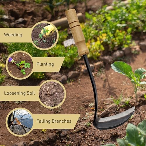 Kings County Tools Japanese Made Weeding Sickle Tool | Nejiri Kama | Razor Sharp 4" Drop Forged Steel Blade | Designed for Strength, Durability