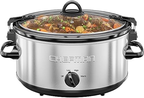 Chefman Triple Slow Cooker & Food Warmer, Three Crock Slowcooker with 2.5 Qt. Ceramic Crocks, 7.5-Quart Total Capacity, PFAS-Free, Three Temperature Settings, Dishwasher-Safe Parts – Stainless Steel