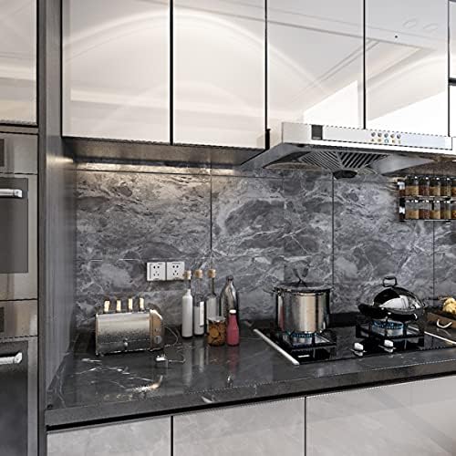 48x197inch Extra Wide Grey Marble Wallpaper Peel Stick Matte Thick Waterproof Adhesive Furniture Sticker Dark Gray Granite Textured Countertop Contact Paper Vinyl Wall Sticker for Bedroom Living Room