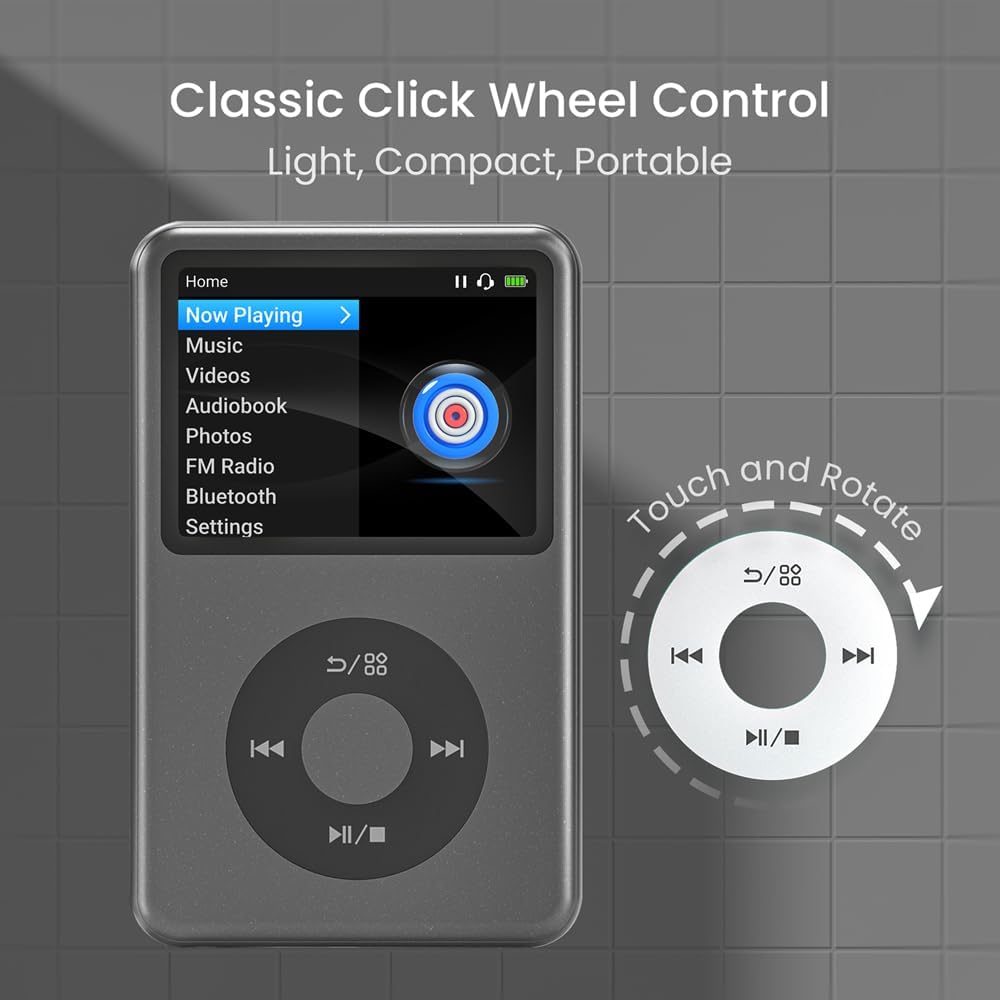 MP3 Player with Bluetooth 128GB Portable Music Digital Players Supports Playlist Audiobook Video Nice Gadget for Kids Black
