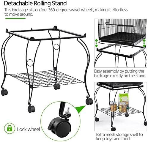 Yaheetech 57" Open Top Bird Cage with Detachable Rolling Stand & Storage Shelf, Parrot Cage for Cockatiels, Quaker, Conures