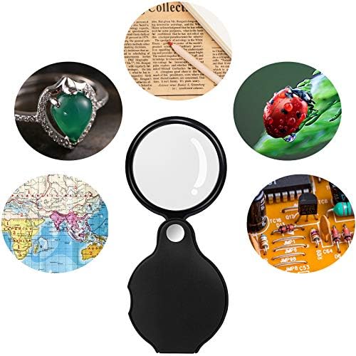 5PCS 10X Pocket Magnifying Glass Small Magnifying Glass with Black Rotating Protective for Reading, Books, Jewelry