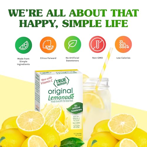 TRUE LEMON Original Lemonade Drink Mix (30 Packets) | Made from Real Lemon | No Preservatives, No Artificial Sweeteners