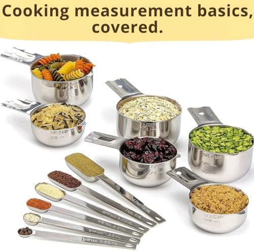 Simply Gourmet Measuring Cups & Spoons Set of 12, 18/08 Stainless Steel Kitchen Gadgets, Stackable Design with Long Handle Spoons, Fits in Spice Jars, Cooking & Baking Set for Dry & Liquid