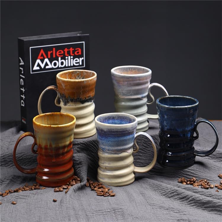 17oz Large Unique Cool Tall Handmade Ceramic Coffee Mug with Comfortable Big handle, Big Pottery Tea Mug, Artisanal Stoneware Coffee cup