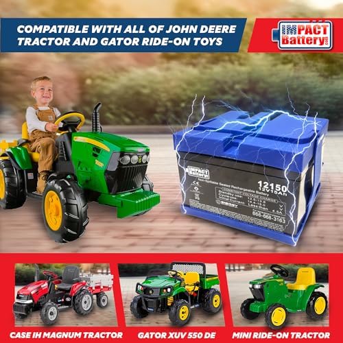 Impact 12V 15 Amp Battery Upgrade for Peg Perego John Deere Tractor Ride-on-Toys | Gator and Gauncho | Replace 12-Volt 12 Ah for Kids Tractor