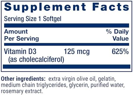 Life Extension Vitamin D3 125 mcg (5000 IU), Bone Health, Brain Performance, Immune System Support, Gluten-Free, Non-GMO, Once Daily, Two-Month Supply, 60 Softgels | Bone Health, Cognitive Health & Immune System Support, Gluten-Free & Non-GMO, Once Daily…