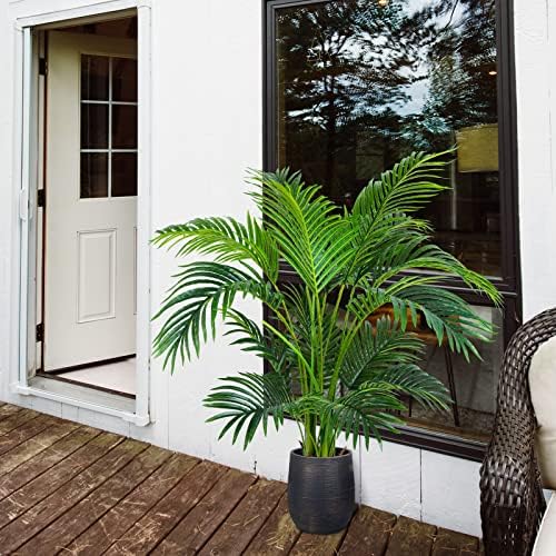 Worth Garden 4ft Artificial Areca Palm Plant, Fake Cane Palm Silk Tree Indoor Outdoor, Dypsis Lutescens