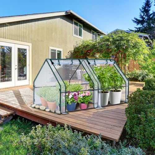 Ohuhu Portable Mini Greenhouse, 71"x36"x36" Greenhouses for Outdoors with Dual Large Zipper Doors & Ground Stakes