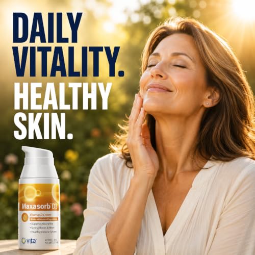 Vita Sciences Maxasorb Vitamin D3 Cream 2,000 IU, Topical Formula - 1.7 Oz | Delivers 2,000 IU of Topical Vitamin D3 Cream Per Pump - Fast-absorbing, Non-greasy, Paraben-Free Daily Skin Moisturizer.
