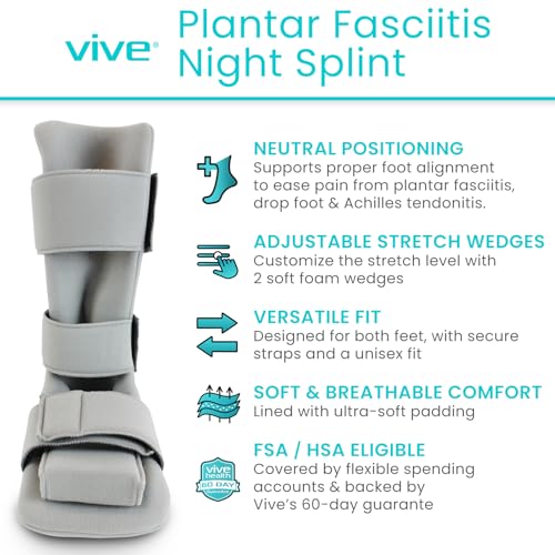 Vive Plantar Fasciitis Night Splint Plus Trigger Point Stretch Wedges | Soft Leg Brace Support, Orthopedic Sleeping Immobilizer Stretch Boot (Large: Men's: 8.5-11, Women's: 10-12)
