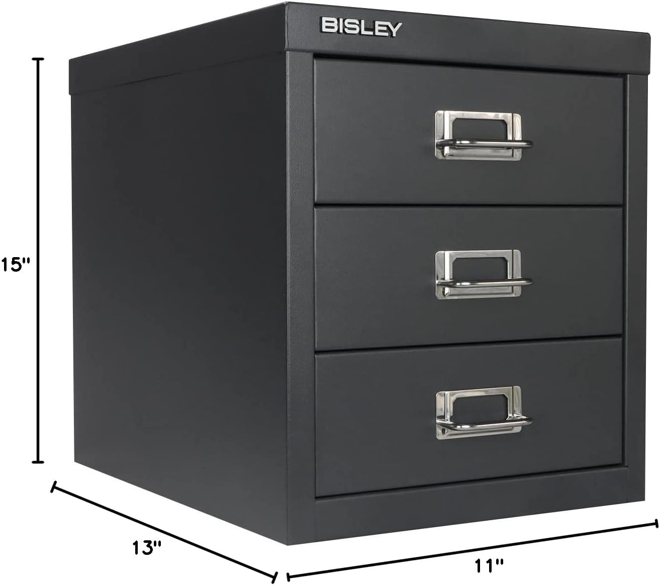 5-Drawer Steel MultiDrawer Cabinet - Orange, by Bisley | Chrome Pull Handles with Label Holders, Powder-Coated Steel, Removable Drawers, Desktop Storage, Labels Included