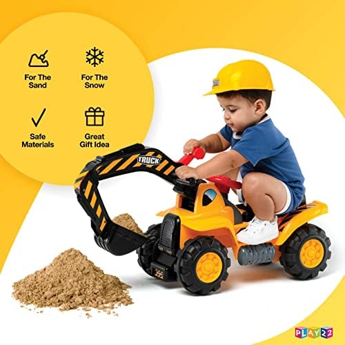 Play22 Toy Tractors for Kids Ride On Excavator - Music Sounds Digger Scooter Bulldozer Includes Helmet with Rocks - Pretend Play - Toddler