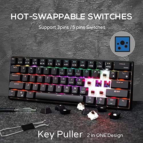 RK ROYAL KLUDGE RK61 Wireless Mechanical Keyboard, 60% Percent RGB, White | Hot Swappable Gaming Keyboard with Bluetooth/2.4G/USB, 61 Keys Ultra-Compact for Win/Mac/PC, Coiled Cable, Linear Red Switch