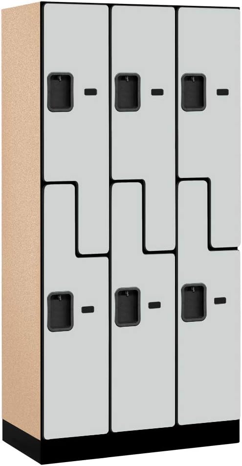 Salsbury Industries 2-Tier S-Style Designer Wood Locker with Three Wide Storage Units, 6-Feet High by 18-Inch Deep, Mahogany