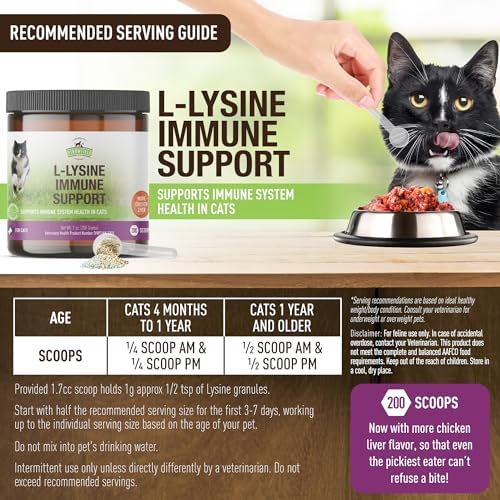 Strawfield Pets L-Lysine Immune Support Granules for Cats & Kittens - Immune Health Supplement Cat Cold Relief, Sneezing, Congestion, Running Nose