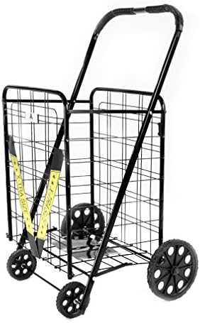 ATH Large Deluxe Rolling Utility / Shopping Cart - Stowable Folding Heavy Duty Cart with Rubber Wheels For Haul Laundry, Groceries, Toys, Sports Equipment, Red