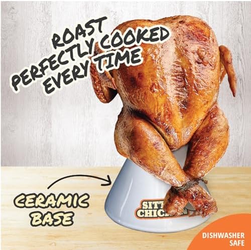 COOK'S CHOICE Sittin' Chicken Reusable Ceramic Beer Can Roaster & Steamer | Vertical Chicken Roaster Stand for Grill, Oven & Smoker - Flavor Infuser for Marinades, Beer & Sauces - Summer BBQ Essential