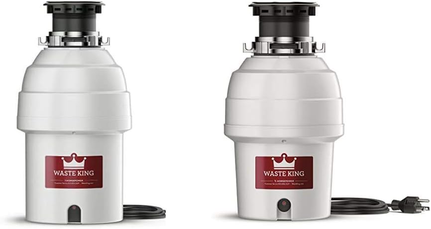 Waste King Legend Series 1 HP Continuous Feed Garbage Disposal with Power Cord - (L-8000) & 1025 EZ Mount Garbage Disposal Stopper and Splash Guard