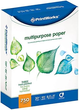 PrintWorks Multipurpose Paper, 20 Pound, 92 Bright, 200 Sheets, 8.5x11 Inches (00019), White