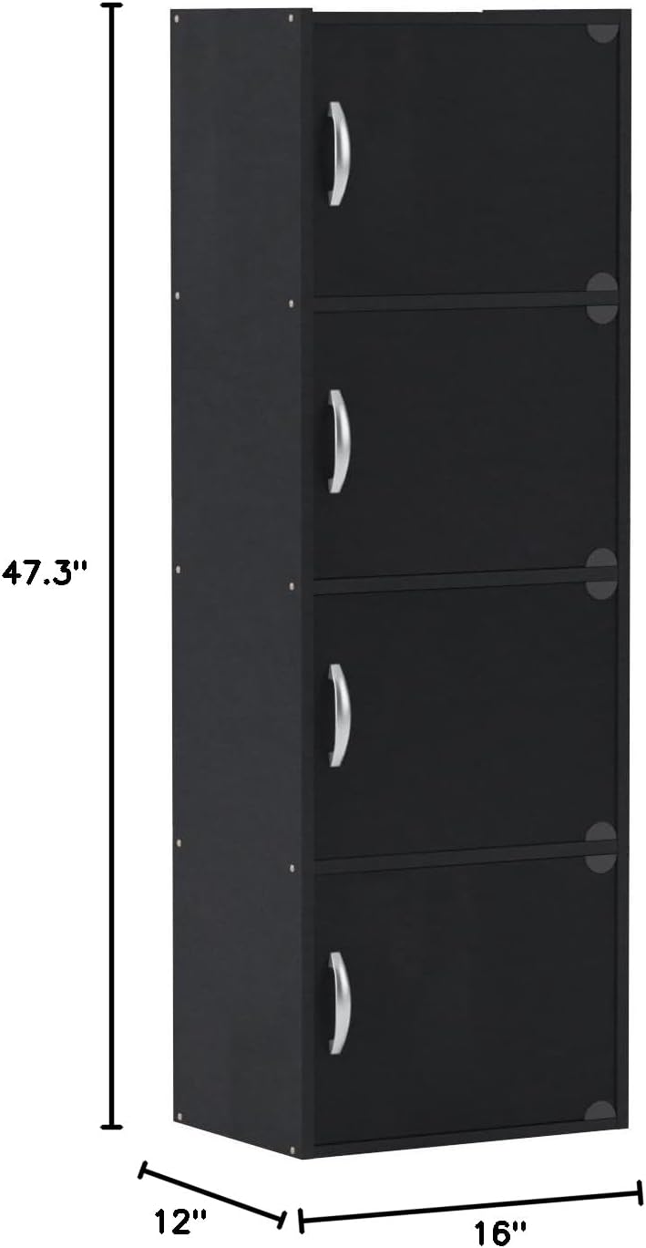 HODEDAH IMPORT 4-Shelf Bookcase Cabinet, Black
