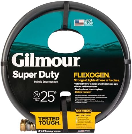Gilmour Flexogen 5/8 in x 25 ft Garden Hose, Heavy Duty Water Hose, Flexible and Kink Resistant Outdoor Hose | 8-layer heavy duty build