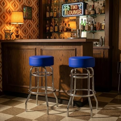 Trademark Gameroom Bar Stool - Blue Stool with Foam Padded Seat - Swivel Chair for Game Room, Garage, or Home Bar
