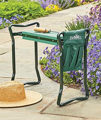 Burpee Multi-Function Garden Kneeler Seat with Padded Cushion and Detachable Tool Bag, Versatile Garden Stool with Foldable Frame