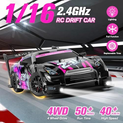 RC Drift Car, 1:16 Scale Drifting RC Cars 2.4GHz 4WD 40km/h | RC Race Car, High-Speed Remote Control Drift Car Vehicle, Racing Sport Toy Gift for Boys Girls Kids(Purple)