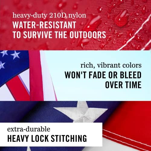 American Flag 5x8 ft Embroidered Stars Sewn Stripes | Embroidered USA flag with vivid colors and quadruple stitched fly end for enhanced durability. Features 210D Nylon