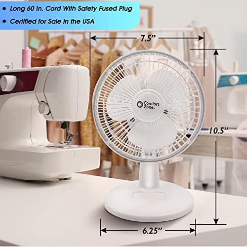 Comfort Zone CZ6D 6" Quiet Portable Indoor 2-Speed Desk Fan with Clip and Fully Adjustable Tilt in White