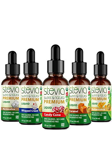 Stevia Intl - (Pack of 5) Wonka Land Bundle. Stevia Liquid Drops with 5 Flavors. All Naturally Sweet, Non-Bitter, No Sugar Added, 0 Carb, 0 Calorie