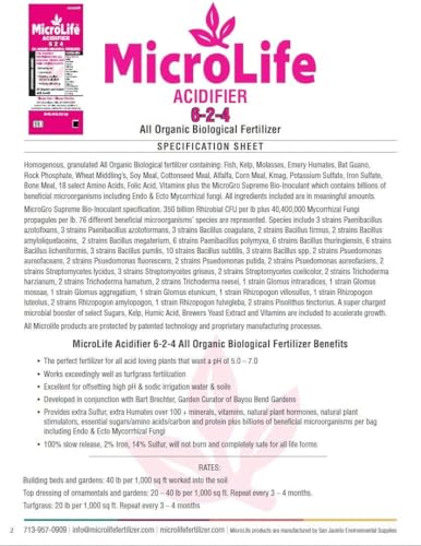 MicroLife Acidifier (6-2-4) Professional Grade Granular Organic Fertilizer (for Acid Loving Plants) Roses Blueberries Azaleas Camellias, 7 LBS