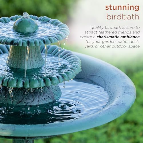 Alpine Corporation 35" Tall 3-Tier Outdoor Pedestal Water Fountain – Durable Resin Cascading Water Feature and Birdbath for Garden, Patio, Deck