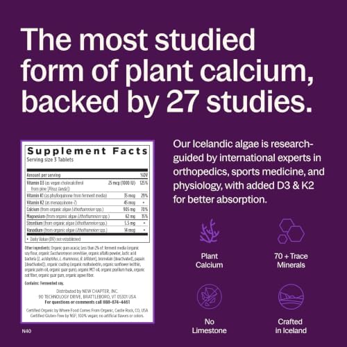 New Chapter Bone Strength Take Care - Bone & Heart Health Supplement - Clinically Studied Plant Calcium from Red Marine Algae - Vegan, Organic, Gluten Free & Kosher - 60 Slim Tablets