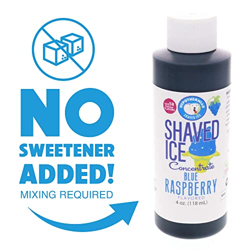 Hypothermias Shaved Ice and Snow Cone Syrup Unsweetened Flavor Concentrate - 4 Fl. Oz - Makes 1 Gallon of Syrup - Blue Raspberry - Must Add Filtered