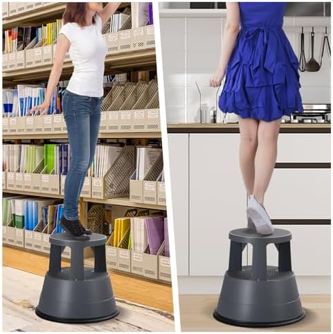 Nightcore Rolling Step Stool Kick Stool Ladder w/Non-Slip Platform Retractable Swivel Casters Firm Rubber Base