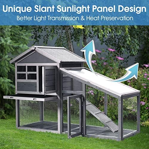 Tangkula Rabbit Hutch Indoor Outdoor, Wooden Chicken Coop, Bunny Hutch with Run, Ventilation Door, Removable Tray, Ramp, Sunlight Panel