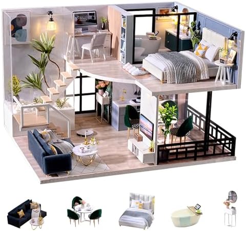 Flever Dollhouse Miniature DIY House Kit Creative Room with Loft Apartment Scene for Romantic Artwork Gift (Tranquil Life)