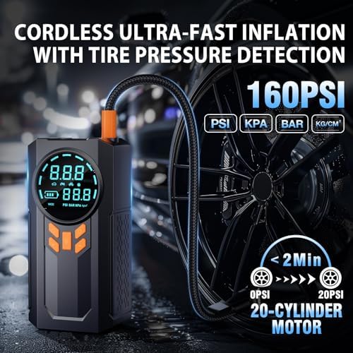 Jump Starter with Air Compressor, 5000A 160PSI Battery Jumper Starter Portable (9.0 Gas/8.0L Diesel)