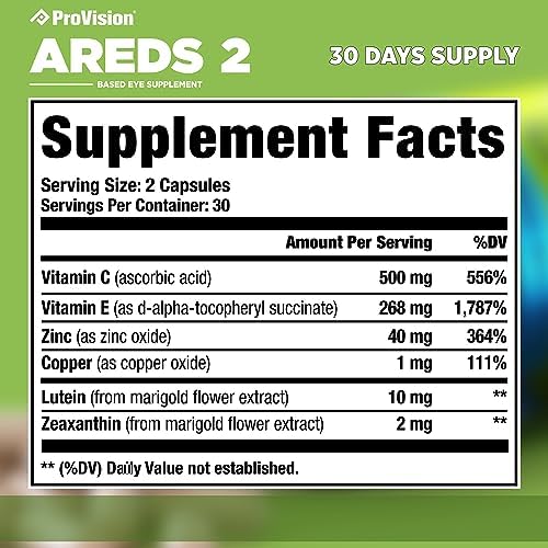 Provision AREDS 2 Eye Vitamins - Lutein and Zeaxanthin Complex, 60 Capsules | Doctor Formulated Vision Supplements for Adults with Vitamin C, E, Zinc